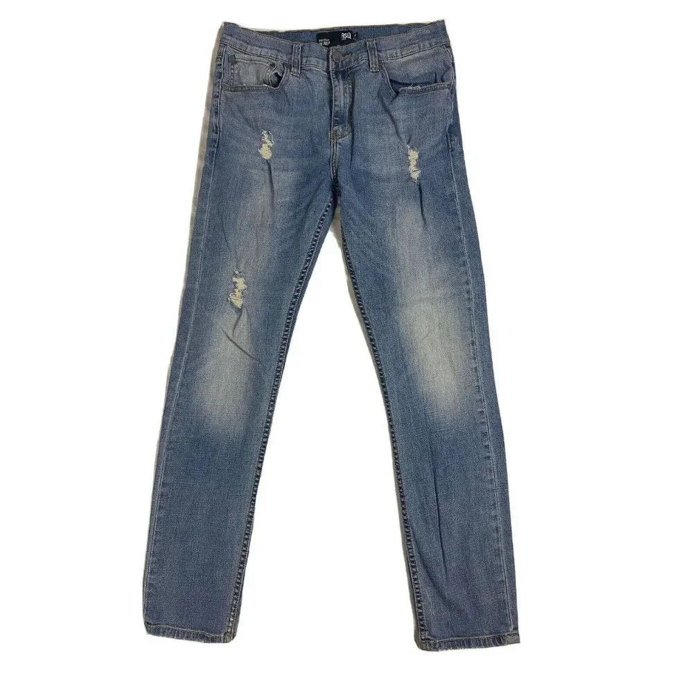 RSQ Jeans 31x32 Brooklyn Relaxed Distressed Medium Wash Denim Blue Faded Stretch